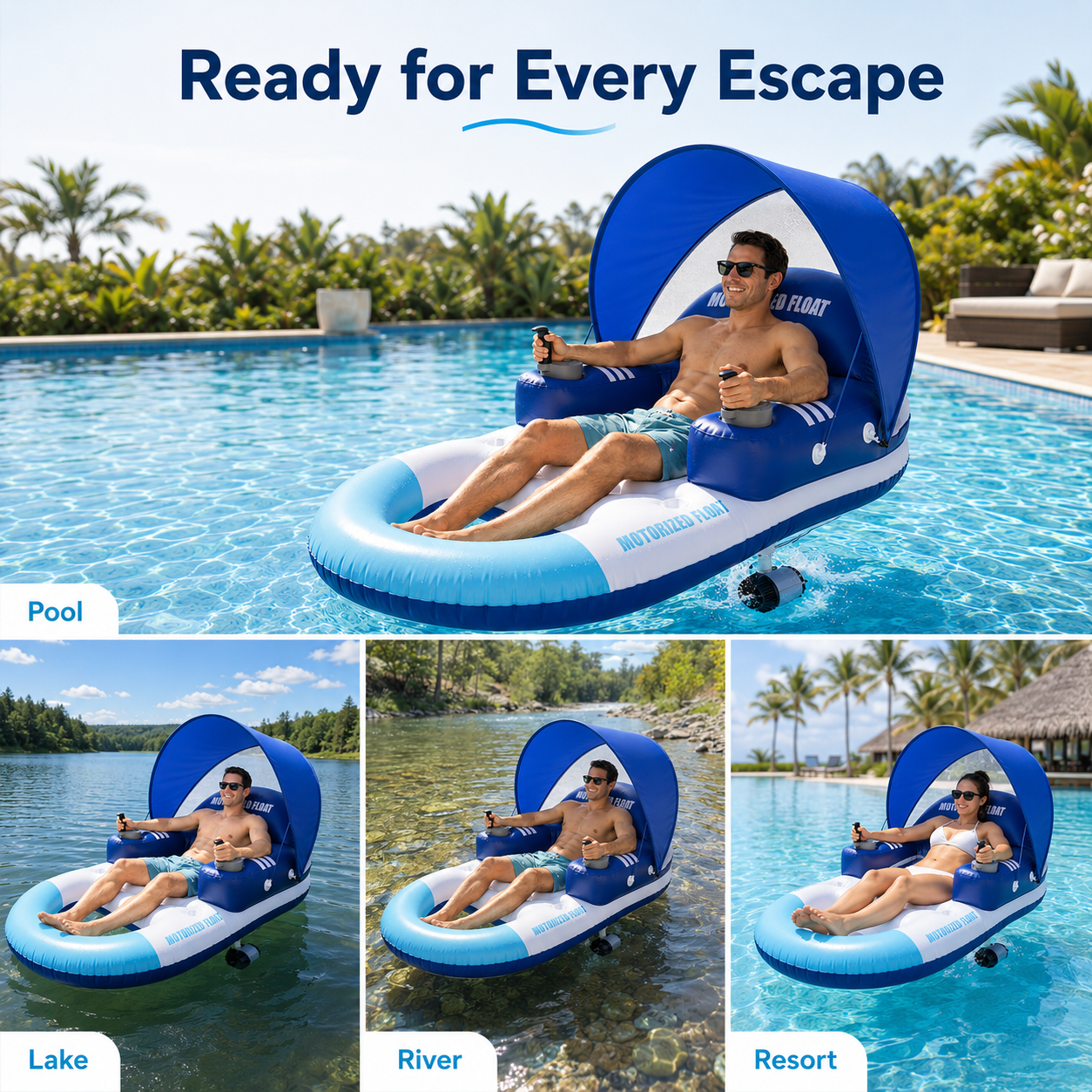 Motorized Pool Float with Canopy & Dual Joystick Control